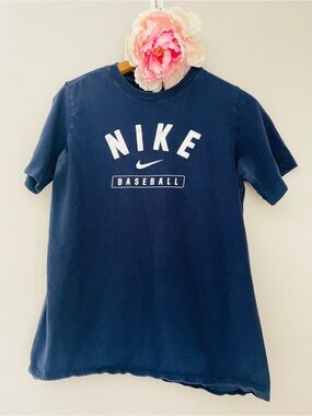 Nike Navy Blue Baseball Swoosh Logo Core Cotton Tee Kids XL